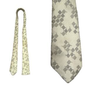 Vintage 1960s Silver Diamond Skinny Silk Necktie